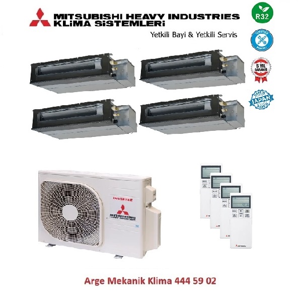 Mitsubishi Multi Kanallı Klima 4lü (4 Oda)3x9000 Btu+12000 Btu