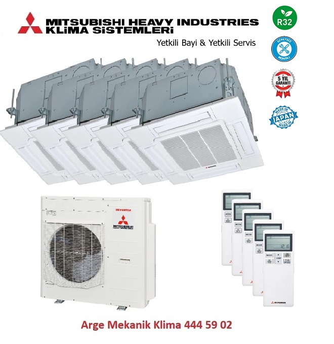 Mitsubishi Multi Kaset Klima 5li (5Oda) 4x12000 Btu+18000 Btu