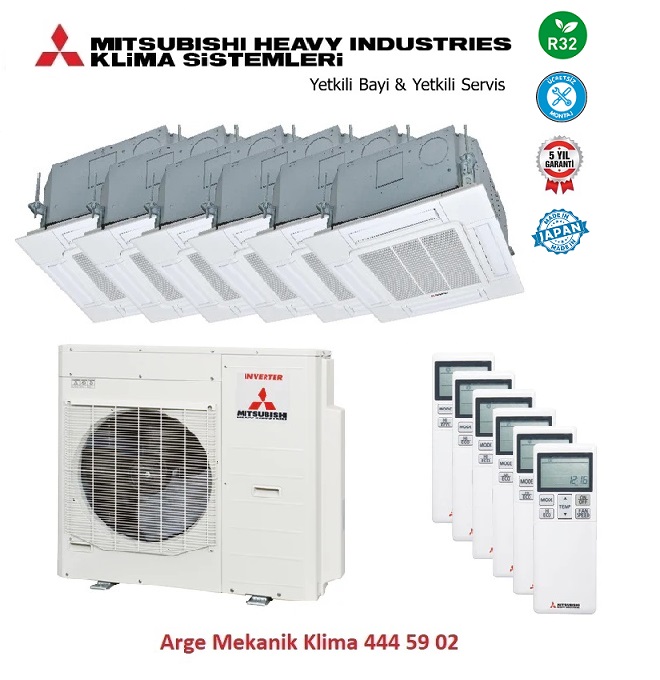Mitsubishi Multi Kaset Klima 6lı (6 Oda) 5x9000 Btu+20500 Btu
