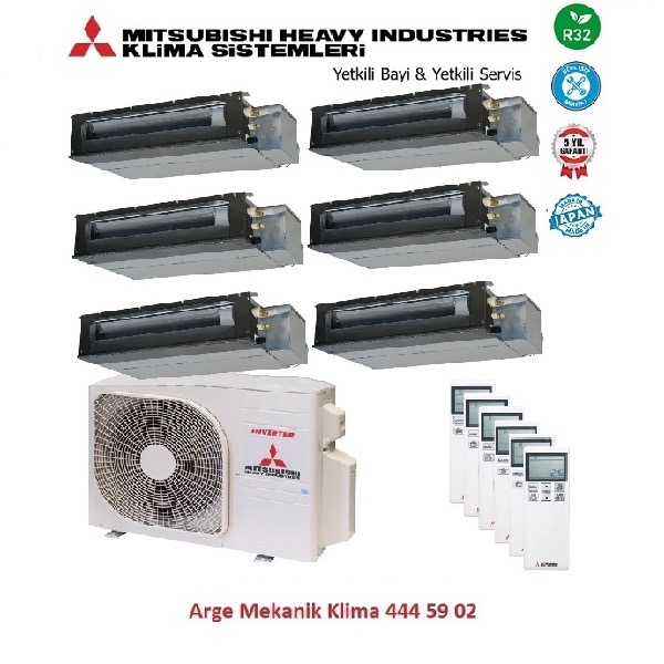 Mitsubishi Multi Kanallı Klima 6lı (6 Oda) 5x9000 Btu+18000 Btu