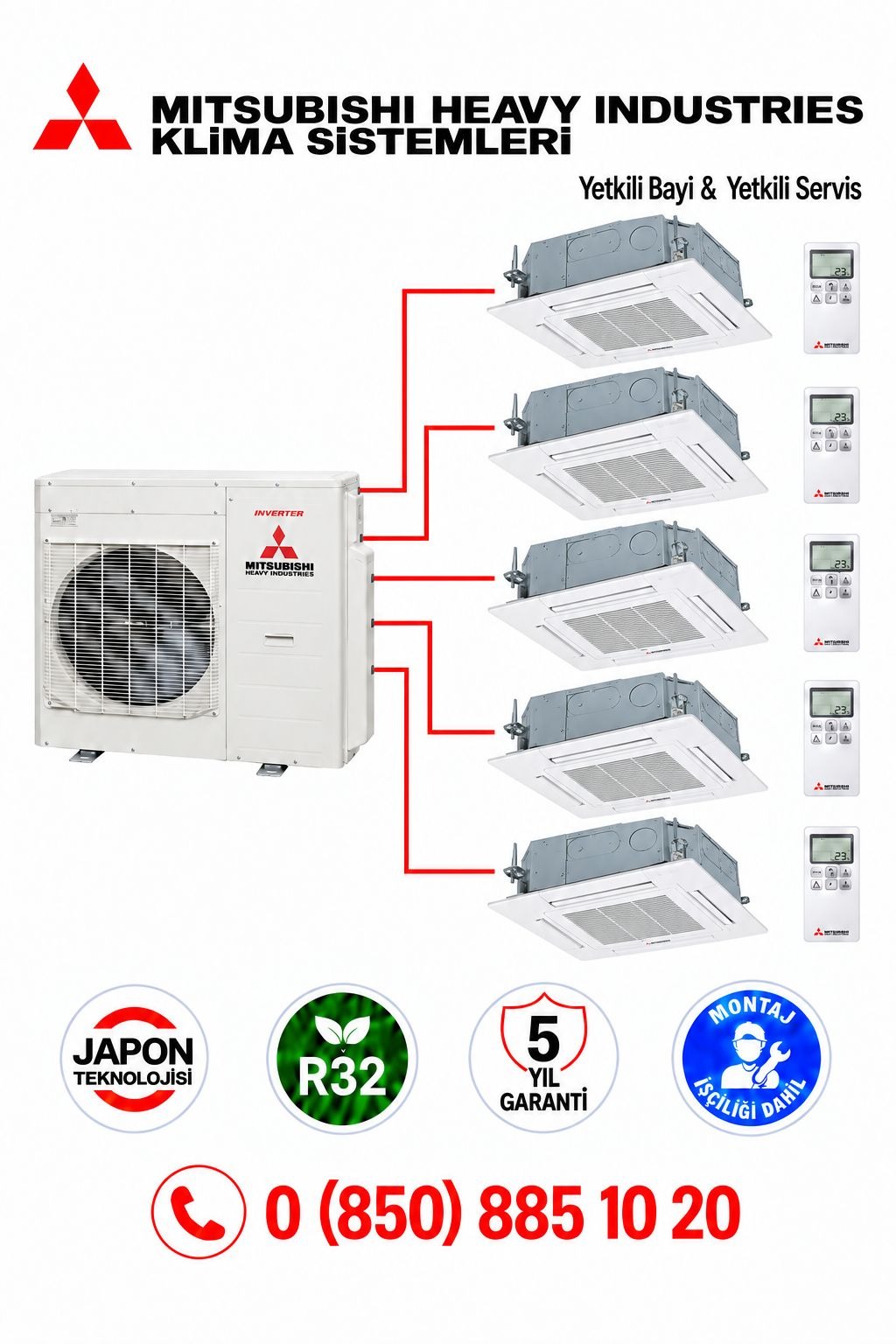 Mitsubishi Multi Kaset Klima 5'li (5 Oda)4x9000+12000 Btu