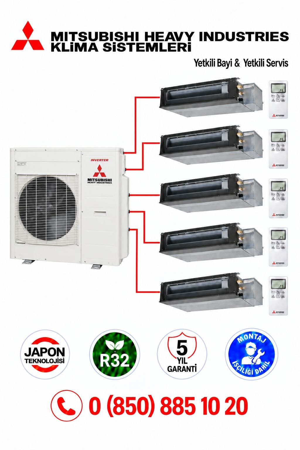 Mitsubishi Multi Kanallı Klima 5'li (5 Oda)4x9000+12000 Btu
