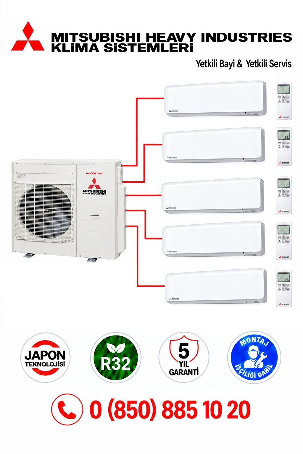 Mitsubishi Multi Klima Premium 5'li (5 Oda)4x7000+12000 Btu