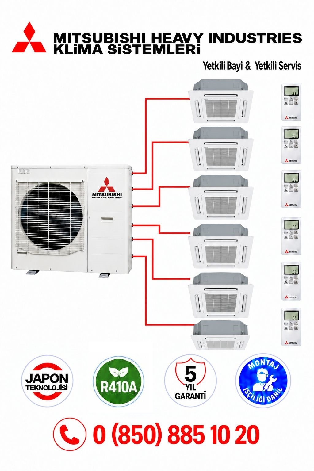 Mitsubishi Multi Kaset Klima 6'lı (6 Oda)5x9000+20500 Btu