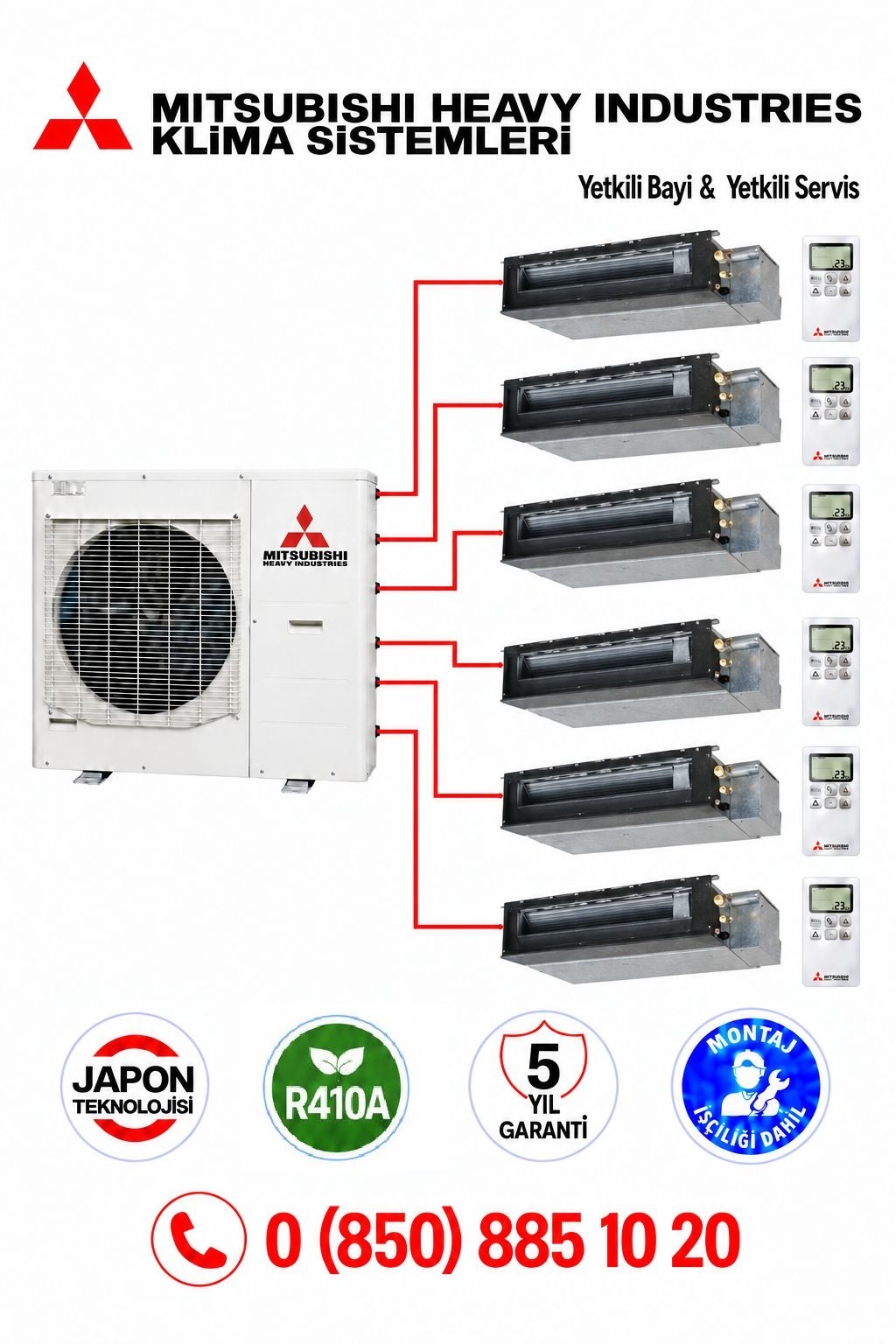 Mitsubishi Multi Kanallı Klima 6'lı (6 Oda)5x9000+18000 Btu